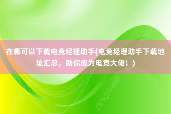 在哪可以下载电竞经理助手(电竞经理助手下载地址汇总，助你成为电竞大佬！)