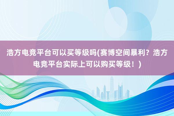 浩方电竞平台可以买等级吗(赛博空间暴利？浩方电竞平台实际上可以购买等级！)