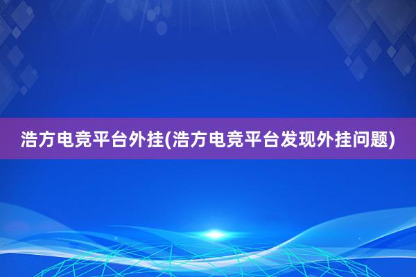 浩方电竞平台外挂(浩方电竞平台发现外挂问题)