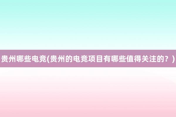 贵州哪些电竞(贵州的电竞项目有哪些值得关注的？)